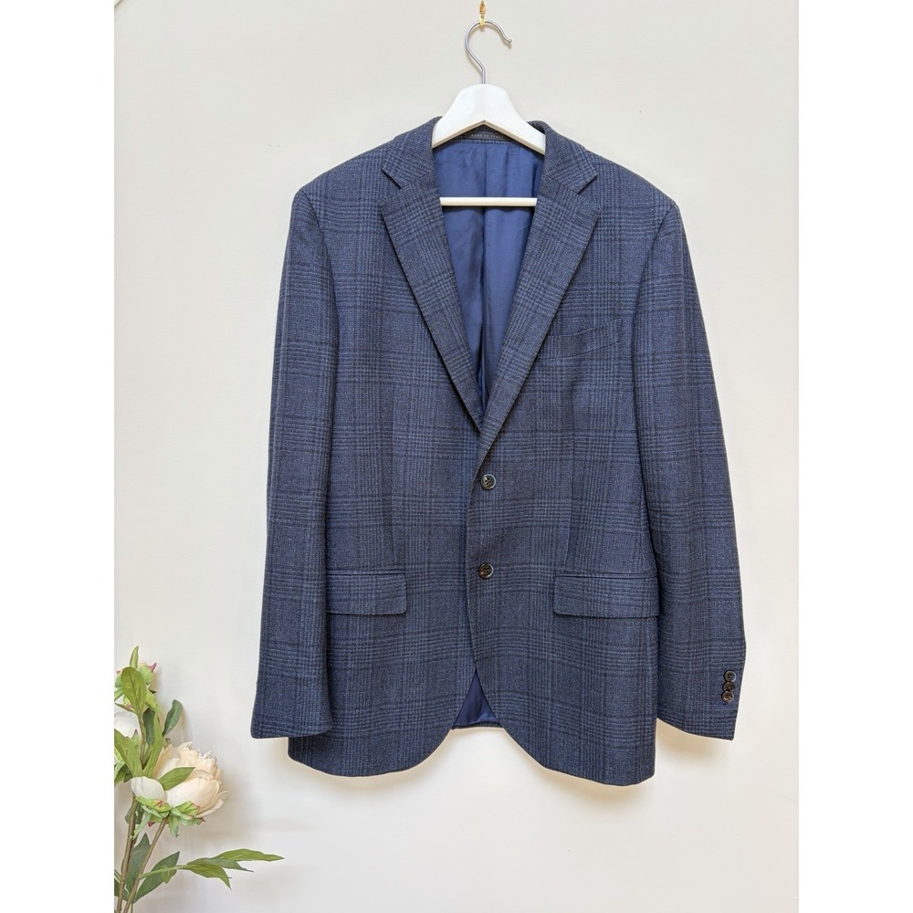 Loro Piana Italy MTM Blazer 42L Blue Glen Plaid Wool Silk Cashmere Sport Coat